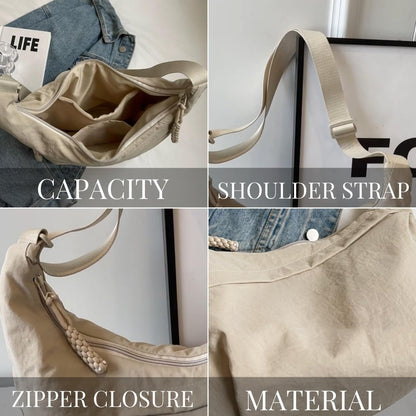 Crossbody Bag Ultralight Nylon Multiple Zippered Pockets