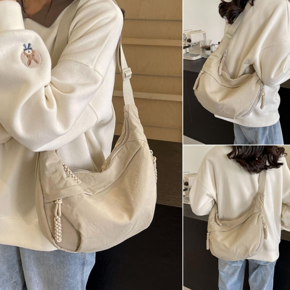 Crossbody Bag Ultralight Nylon Multiple Zippered Pockets