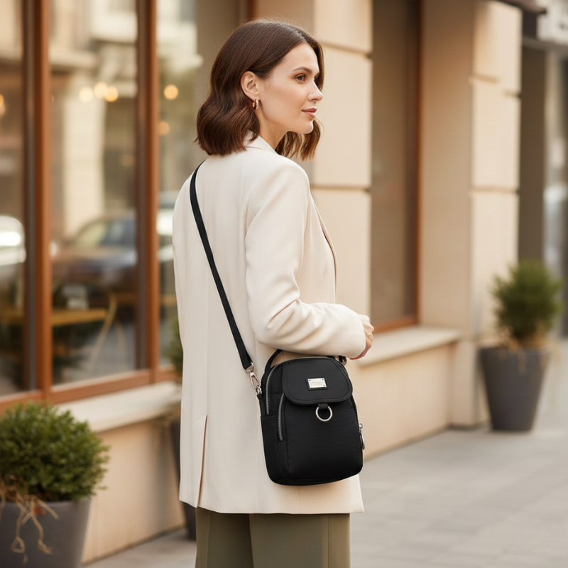 Crossbody Bag Water-Resistant Oxford Multiple Zippered Pockets