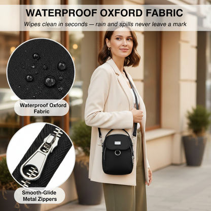 Crossbody Bag Water-Resistant Oxford Multiple Zippered Pockets