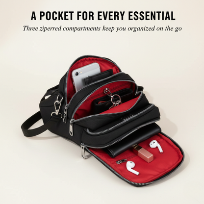 Crossbody Bag Water-Resistant Oxford Multiple Zippered Pockets