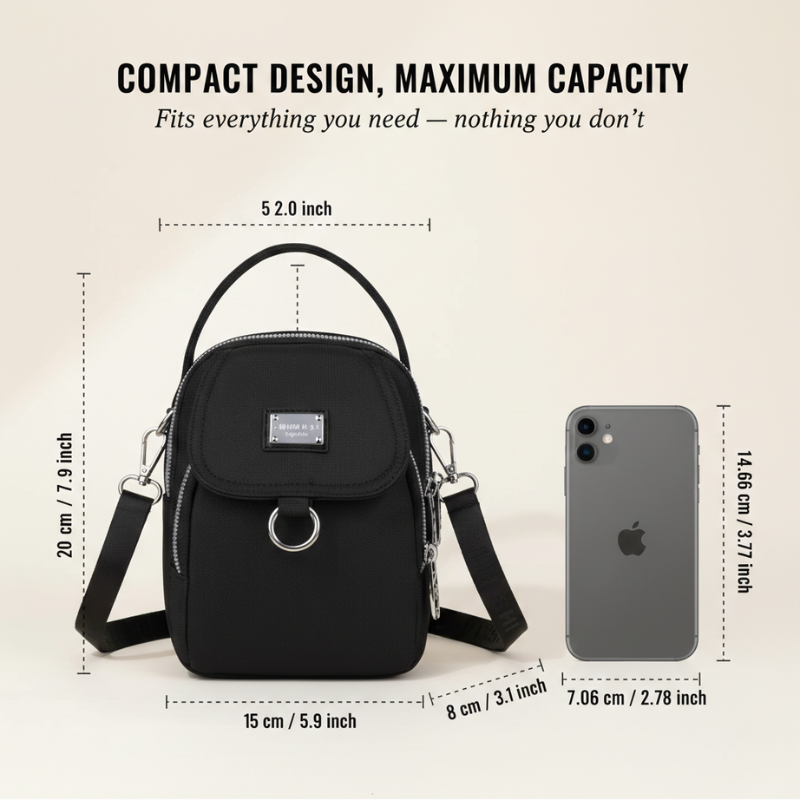 Crossbody Bag Water-Resistant Oxford Multiple Zippered Pockets