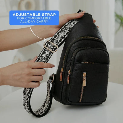 Crossbody Bag Water-Resistant PU Leather Five Compartments Adjustable Strap
