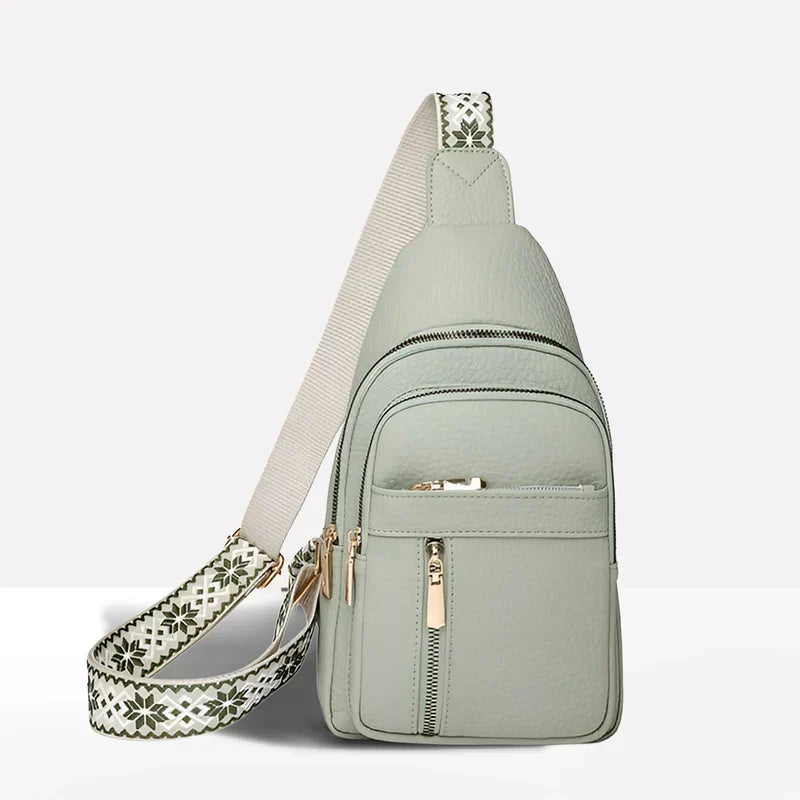 Crossbody Bag Water-Resistant PU Leather Five Compartments Adjustable Strap