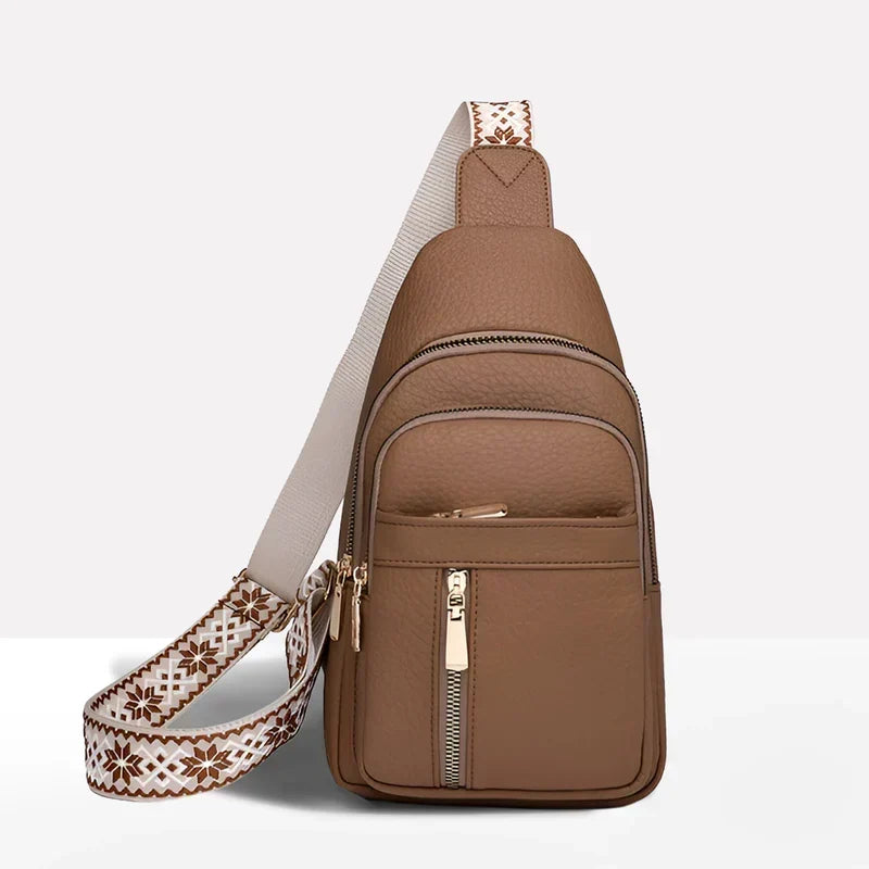 Crossbody Bag Water-Resistant PU Leather Five Compartments Adjustable Strap