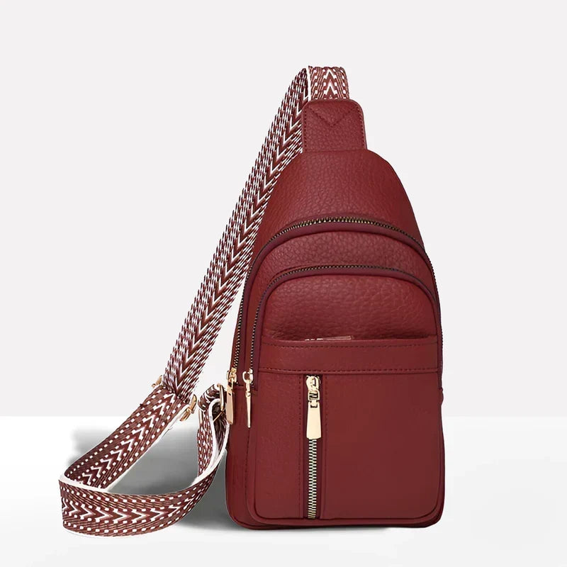 Crossbody Bag Water-Resistant PU Leather Five Compartments Adjustable Strap