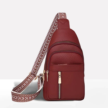 Crossbody Bag Water-Resistant PU Leather Five Compartments Adjustable Strap