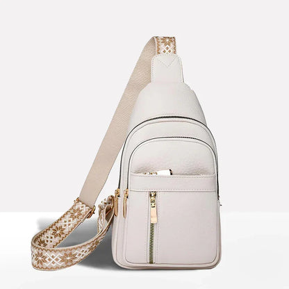 Crossbody Bag Water-Resistant PU Leather Five Compartments Adjustable Strap