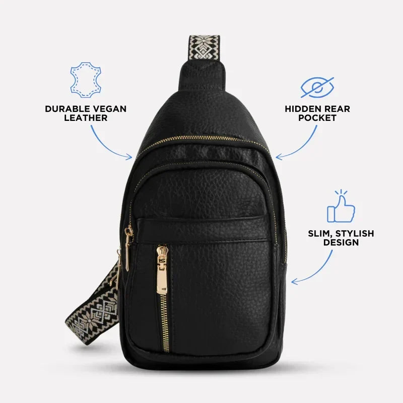 Crossbody Bag Water-Resistant PU Leather Five Compartments Adjustable Strap