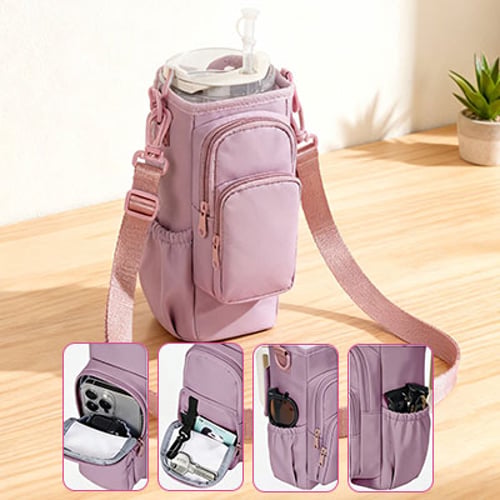 Crossbody Bottle Bag Insulated Lining Adjustable Strap & Zipper