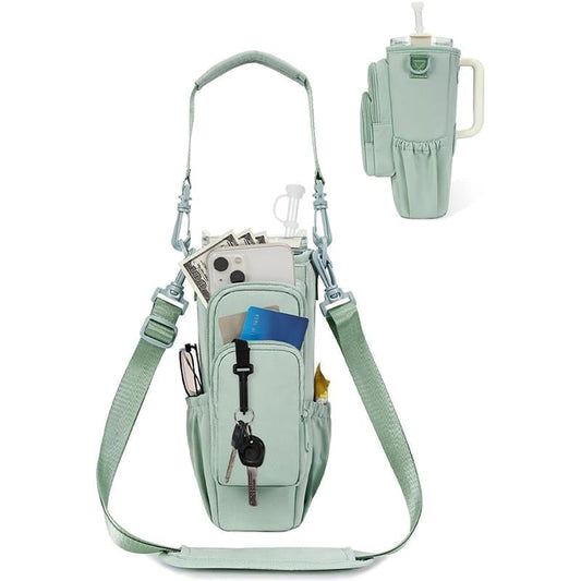 Crossbody Bottle Bag Insulated Lining Adjustable Strap & Zipper
