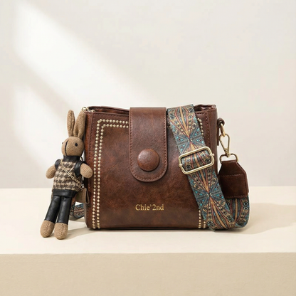 Crossbody Bucket Bag Soft PU Leather Adjustable Woven Strap