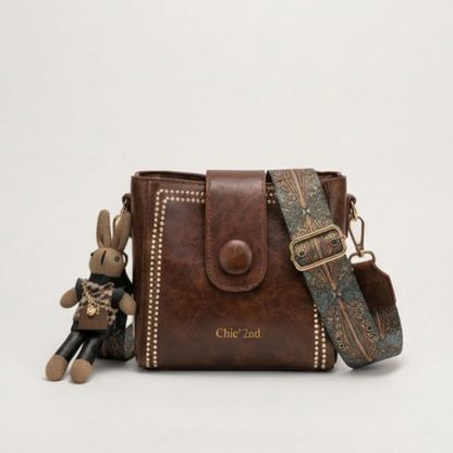 Crossbody Bucket Bag Soft PU Leather Adjustable Woven Strap