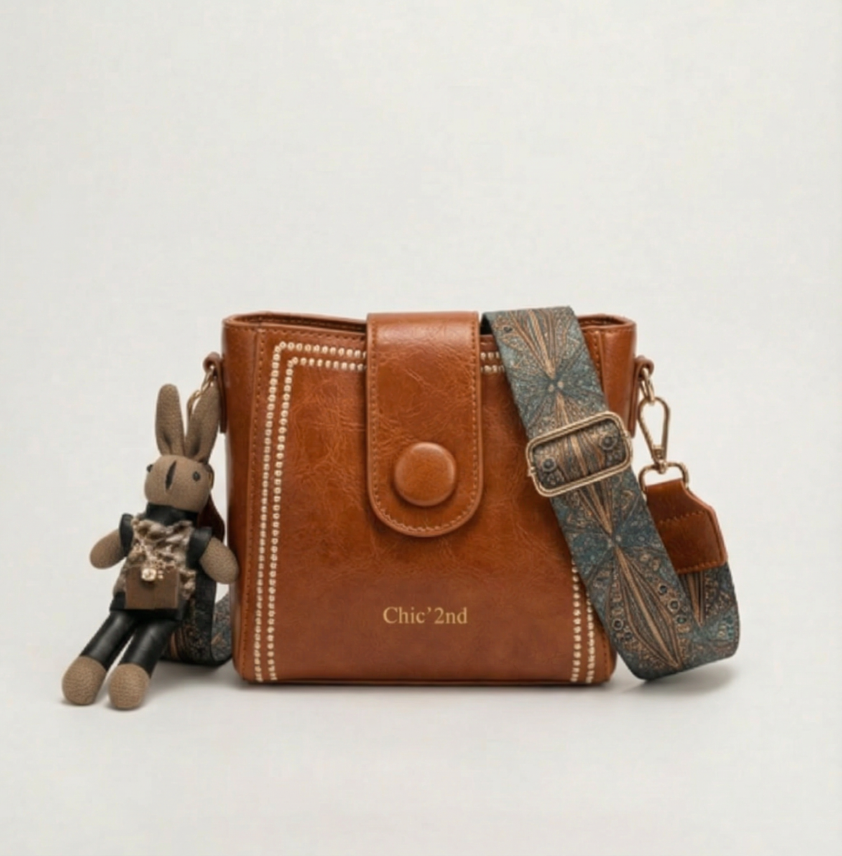 Crossbody Bucket Bag Soft PU Leather Adjustable Woven Strap