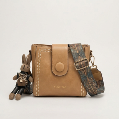 Crossbody Bucket Bag Soft PU Leather Adjustable Woven Strap