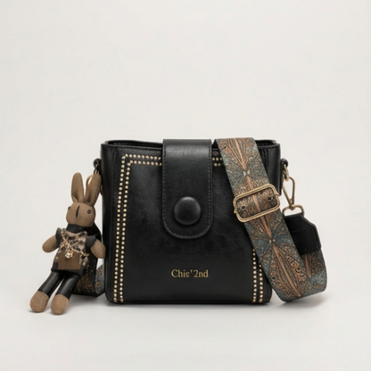 Crossbody Bucket Bag Soft PU Leather Adjustable Woven Strap
