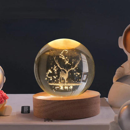 Crystal Ball Night Light 3D Engraved Warm White LED
