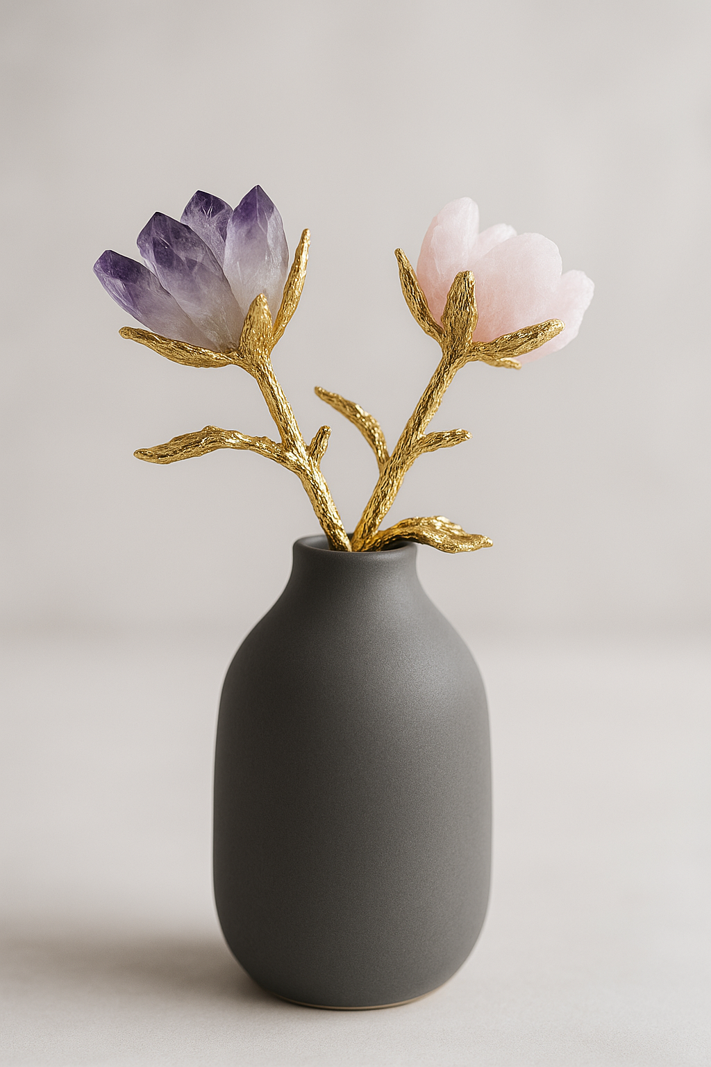 Crystal Rose Decor Handcrafted Crystal Glass With Natural Gemstone