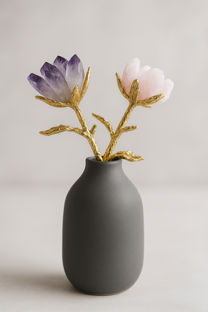 Crystal Rose Decor Handcrafted Crystal Glass With Natural Gemstone