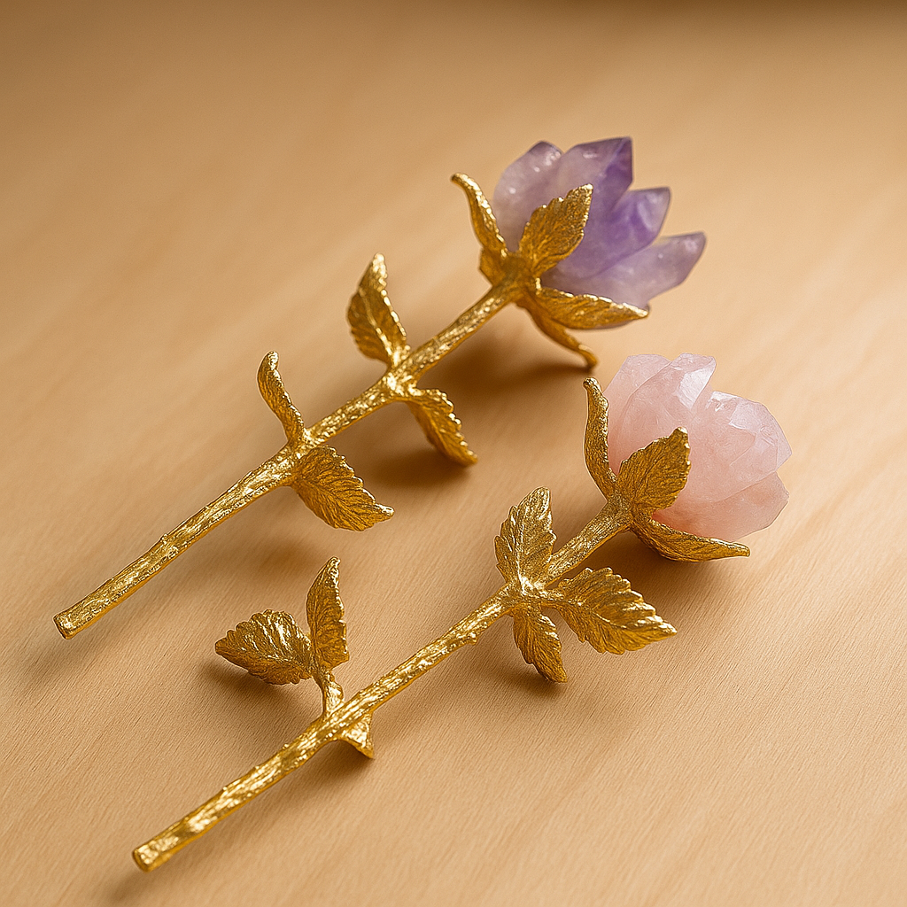 Crystal Rose Decor Handcrafted Crystal Glass With Natural Gemstone