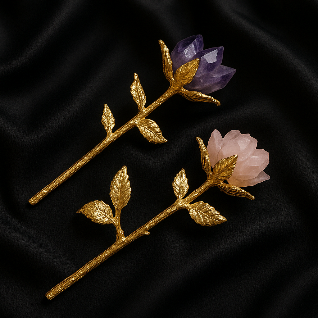 Crystal Rose Decor Handcrafted Crystal Glass With Natural Gemstone