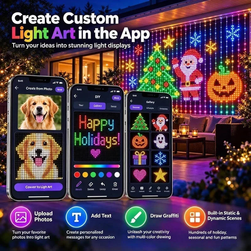 Curtain Lights App-Controlled 400 LEDs Custom Pixel Displays