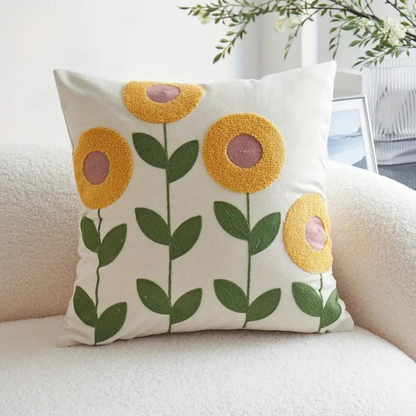 Cushion Cover Embroidered Floral Microfiber-Cotton
