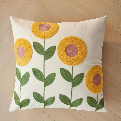 Cushion Cover Embroidered Floral Microfiber-Cotton