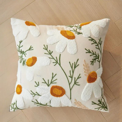 Cushion Cover Embroidered Floral Microfiber-Cotton