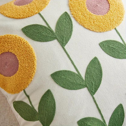 Cushion Cover Embroidered Floral Microfiber-Cotton