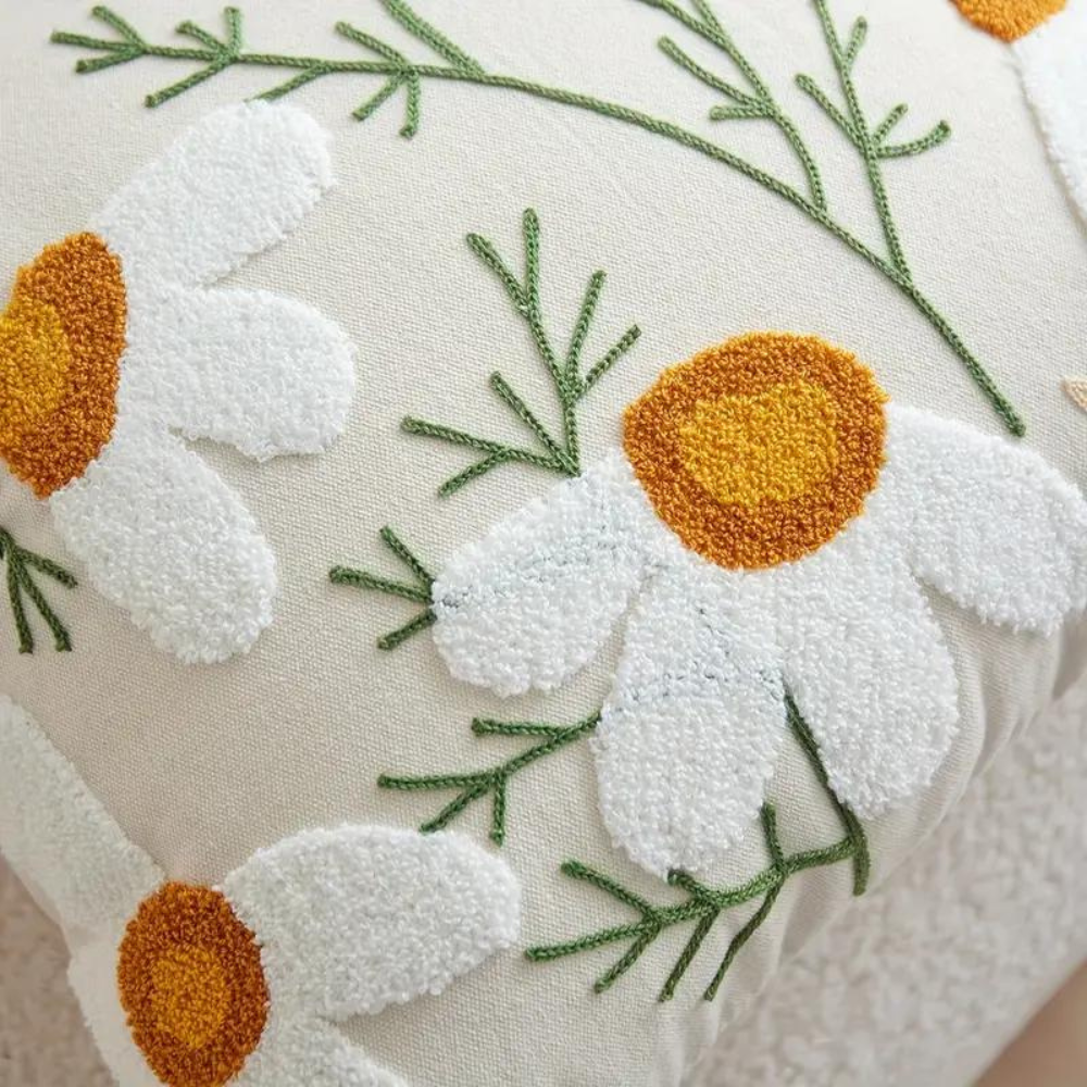 Cushion Cover Embroidered Floral Microfiber-Cotton