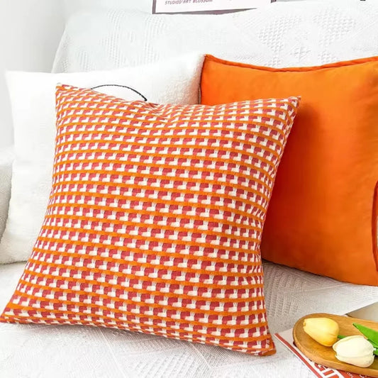 Cushion Cover Woven Check Microfiber Machine Washable