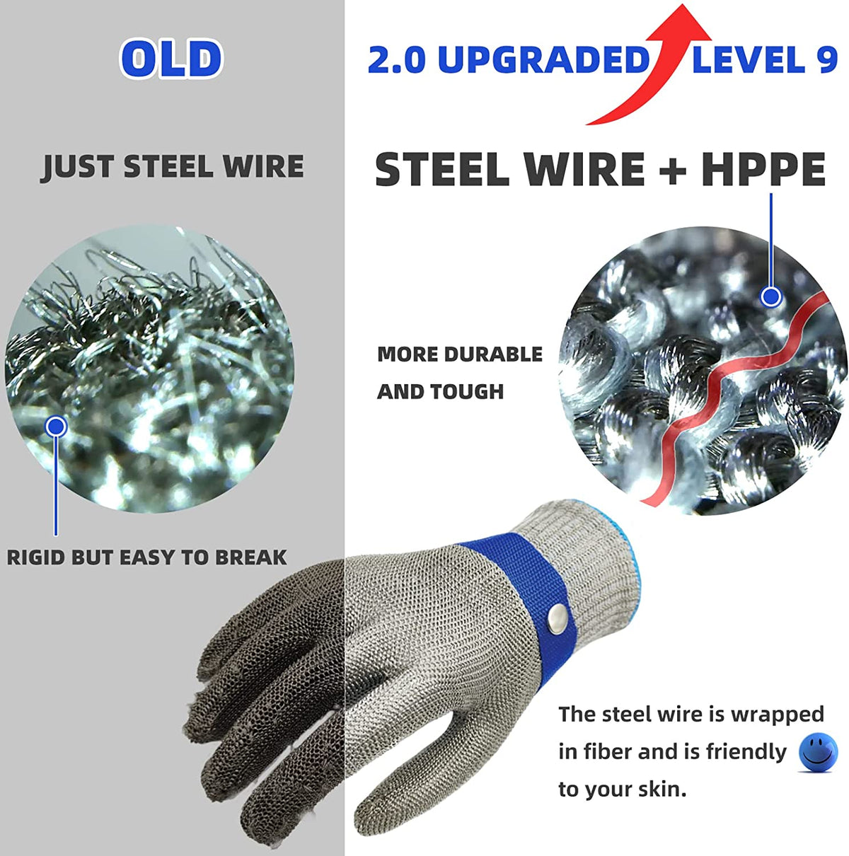 Cut-Resistant Glove Stainless Steel Mesh ANSI A9 Dishwasher-Safe