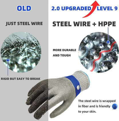 Cut-Resistant Glove Stainless Steel Mesh ANSI A9 Dishwasher-Safe