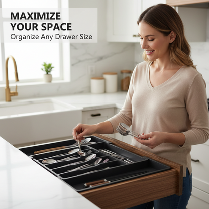 Cutlery Drawer Organizer Adjustable Width Divided Compartments