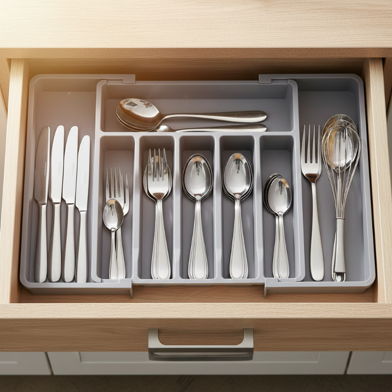 Cutlery Drawer Organizer Adjustable Width Divided Compartments