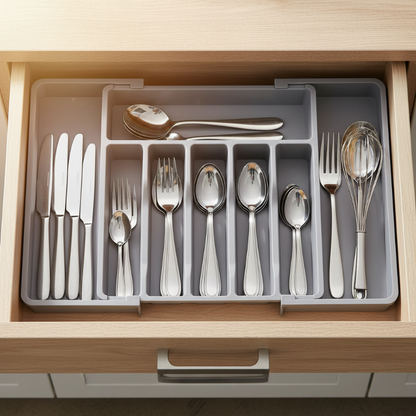 Cutlery Drawer Organizer Adjustable Width Divided Compartments