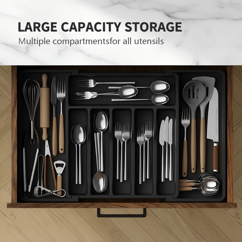Cutlery Drawer Organizer Adjustable Width Divided Compartments