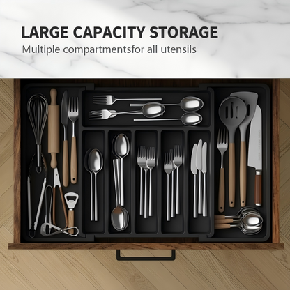 Cutlery Drawer Organizer Adjustable Width Divided Compartments