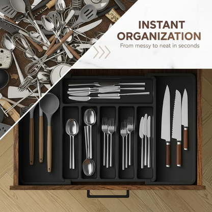 Cutlery Drawer Organizer Adjustable Width Divided Compartments