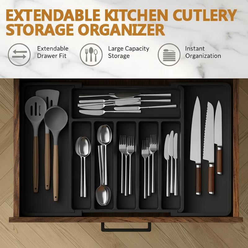 Cutlery Drawer Organizer Adjustable Width Divided Compartments