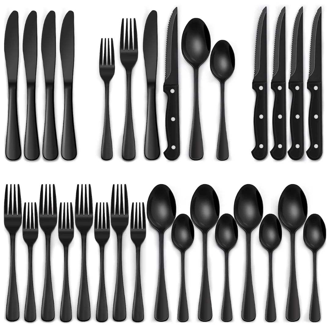 Cutlery Set 24-Piece Matte Black Stainless Steel