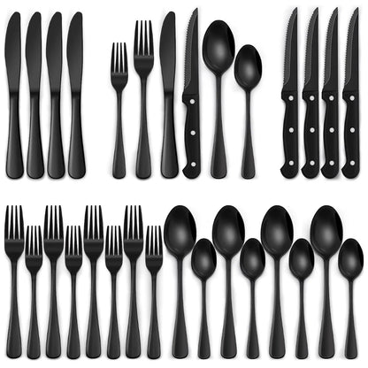 Cutlery Set 24-Piece Matte Black Stainless Steel