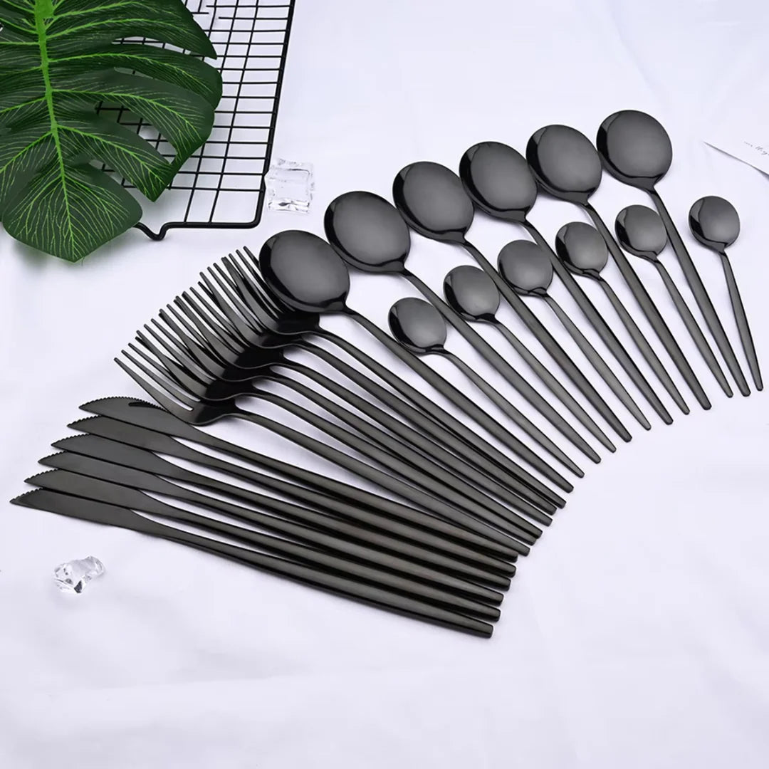 Cutlery Set 24-Piece Matte Black Stainless Steel