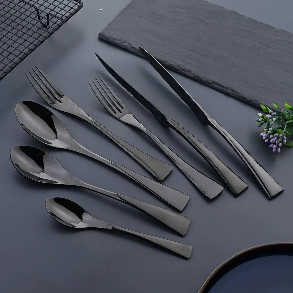 Cutlery Set Matte Black Stainless Steel Set of 24
