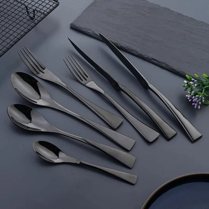 Cutlery Set Matte Black Stainless Steel Set of 24