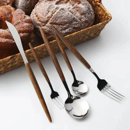 Cutlery Set Stainless Steel Wood Handles 16-Piece Set