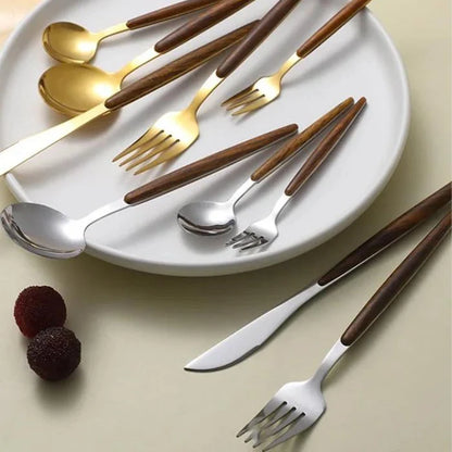 Cutlery Set Stainless Steel Wood Handles 16-Piece Set