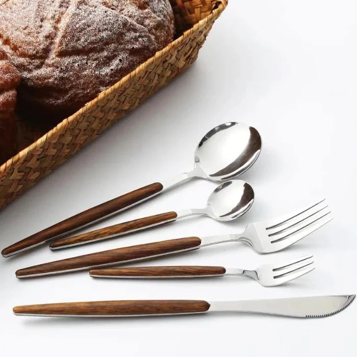 Cutlery Set Stainless Steel Wood Handles 16-Piece Set