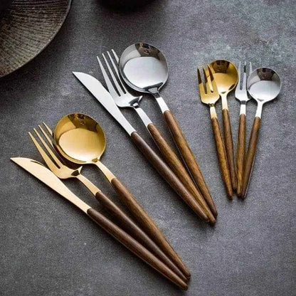 Cutlery Set Stainless Steel Wood Handles 16-Piece Set